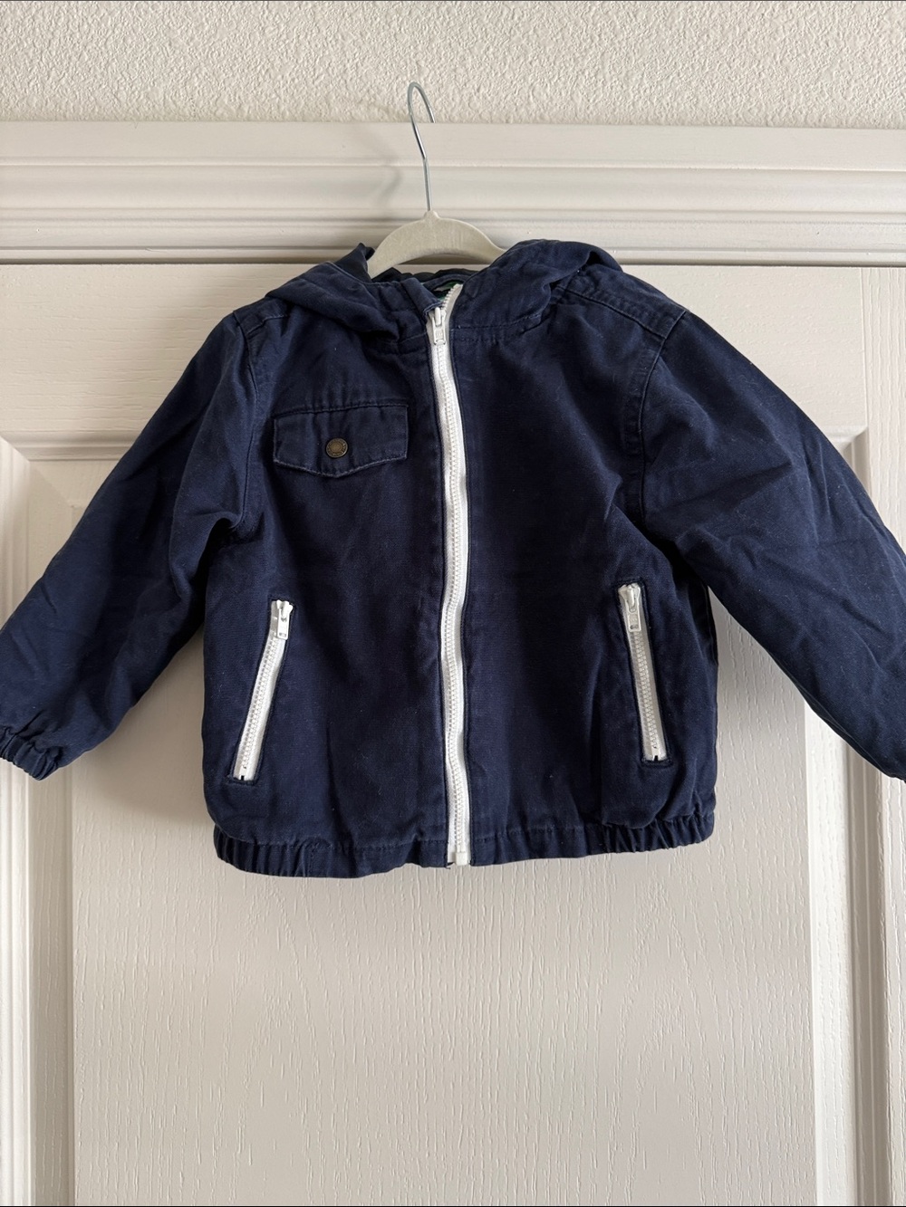 Janie and Jack Navy Hooded Jacket with White Zippers